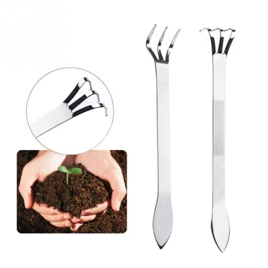 Stainless Steel Plant Gardening Tools Practical Durable 2 IN 1 Soil Mix-function Firm Spatula Bonsai Root Rake