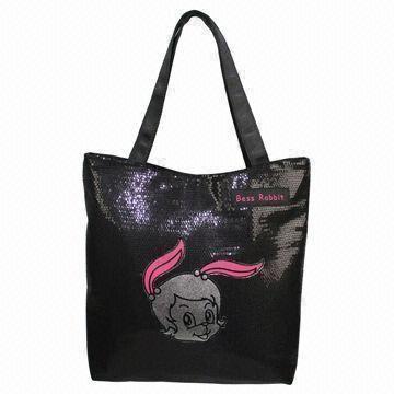 Shopping Bag, Made of Satin Fabric with Sequins Decoration, Measures 29 x 5 x 33cm