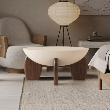 Modern Minimalist Italian Luxury Round Wooden Leg Coffee Table for Living Rooms