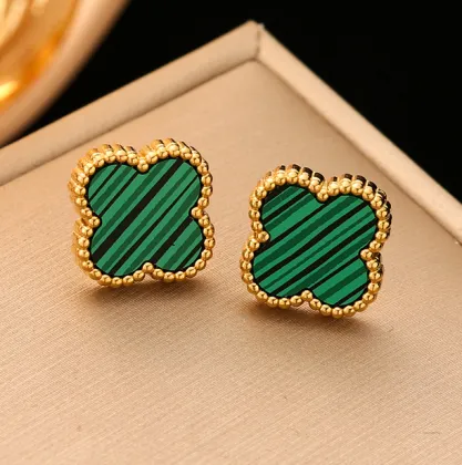 Lucky Clover Green Stripe Titanium Earrings