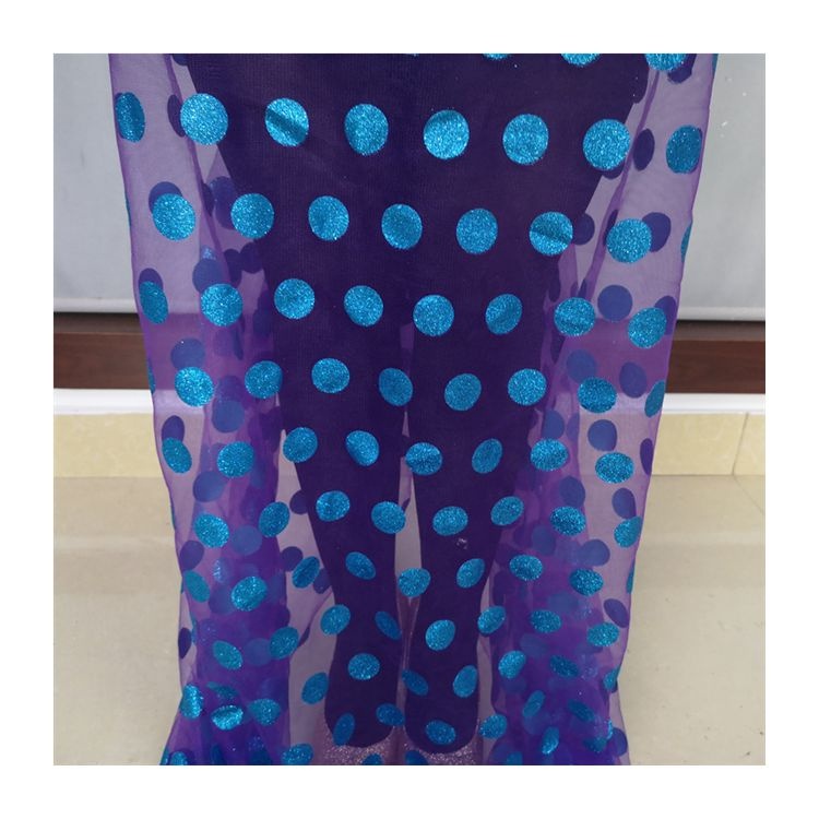 Tecido para vestidos de tule com polka dot turquia azul glitter