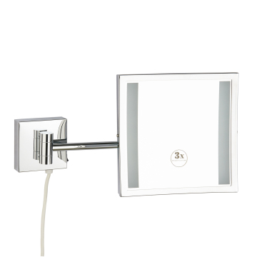 360 Degree Rotation Modern Brass Wall-Mounted Extendable LED Square Bathroom Makeup Mirror