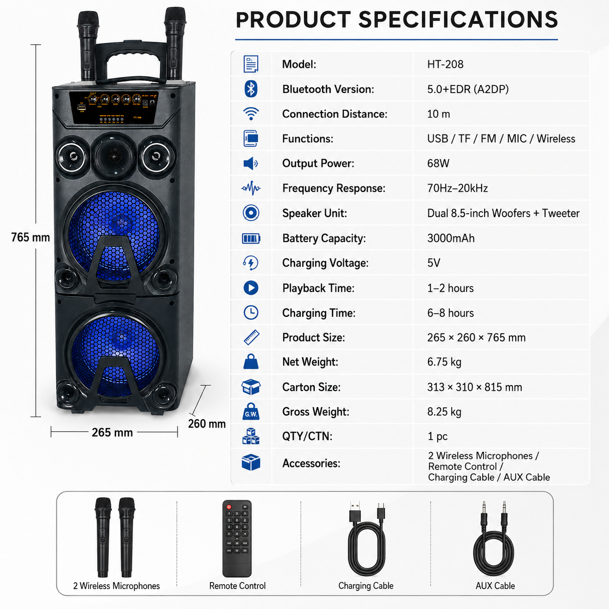68W Portable Karaoke Party Speaker
