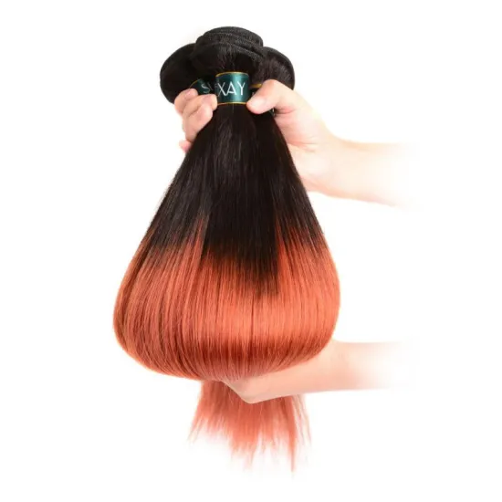 Best 100% Raw Human Hair 1b/350 Ombre Colored Straight Bundle Cambodia Virgin Human Hair Bundles Extension Weaves with Closure