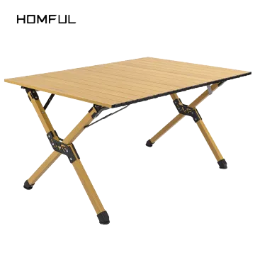HOMFUL New Arrival Wood Grain Aluminum Alloy Camping Folding Table