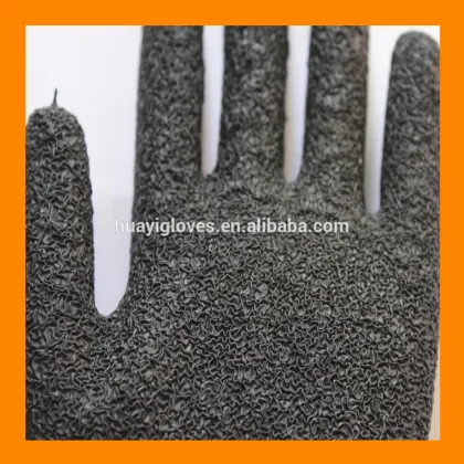 Black Cotton Knitted Liner Crinkle Latex Coated Grip Marine Fisherman Glove For Fishing