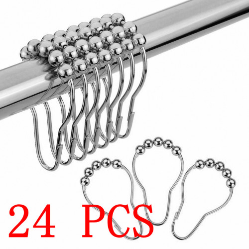 Hot Curtain Poles Shower Rod Hook Hanger Sliver Color stainless steel Ring Bath Drape Loop Clasp Drapery Home Use Clips 24PC/LOT