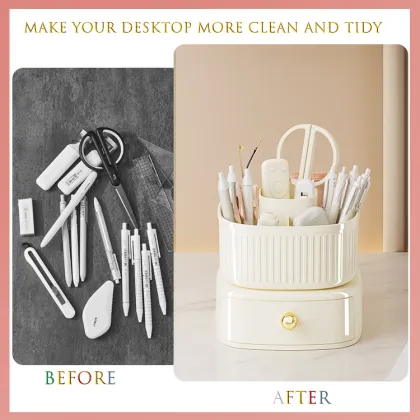 Rotatable Desktop Cosmetics Storage Box & Makeup Brush Organizer