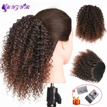 Wavy Ponytail Extension for Women Synthetic Wrap Around Magic Paste Yaki Ponytail Corn Clip in Hairpiece Black Fake Hair