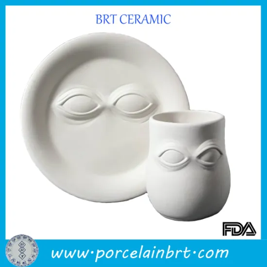 Sculpture bisque eye mugs and plates ceramic paint