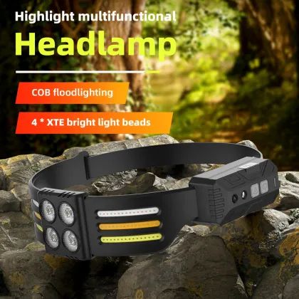 2023 New Cob Multifunctional XPE Outdoor Running Headlamp with Type-C Charging and Silicone Sensor Technology