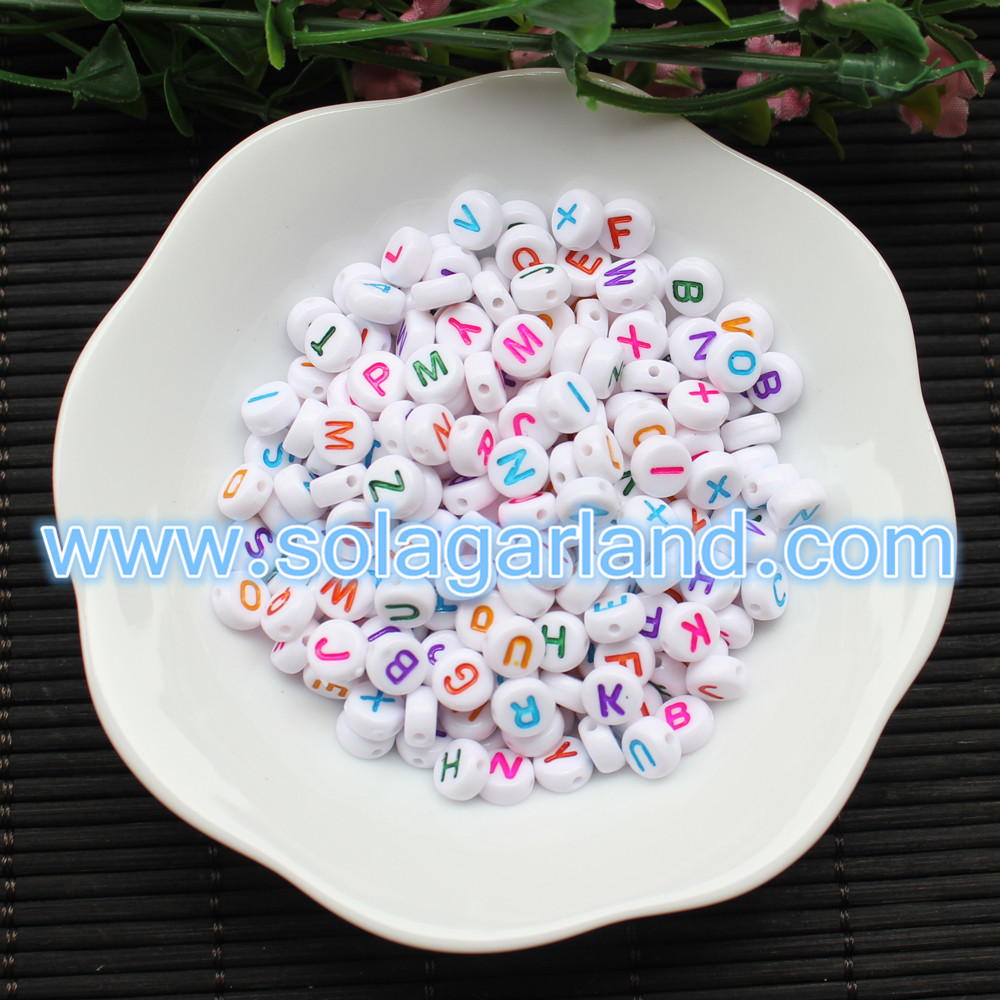 7MM Plastic Round Flatback Alphabet Beads