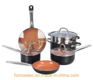 Copper Ceramic Aluminum Cookware Set 10 Pieces Set Steamer Saucepot Fry Pan Saucepan Cookware