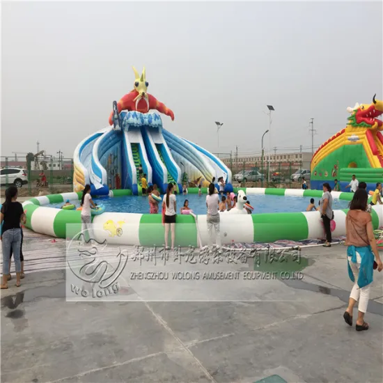 Kids play house inflatable water slide with pool