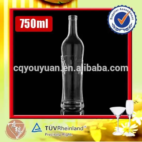 custom design high white glass beverage pakcaging embossed bottle 750ml