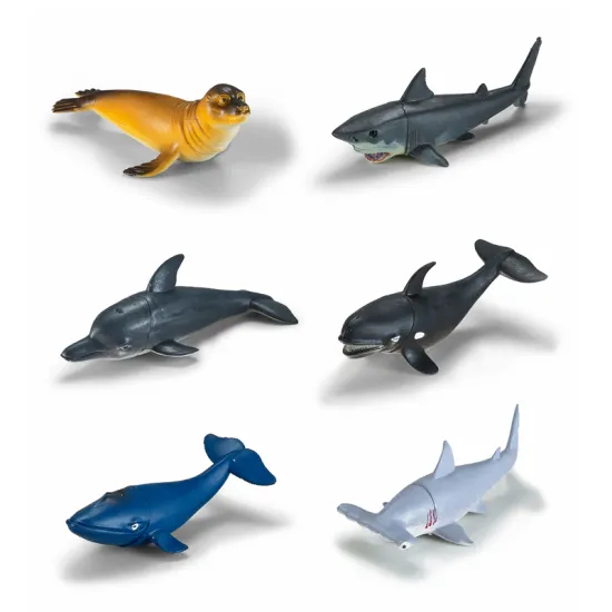 Non-Toxic Sea Animal Figures Toy Set: 6pcs Plastic Animals with HR4040