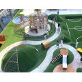 Parque infantil de césped artificial con dibujos animados.