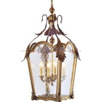 10674 4 luci lampadario in vetro ottone massiccio di antiquariato