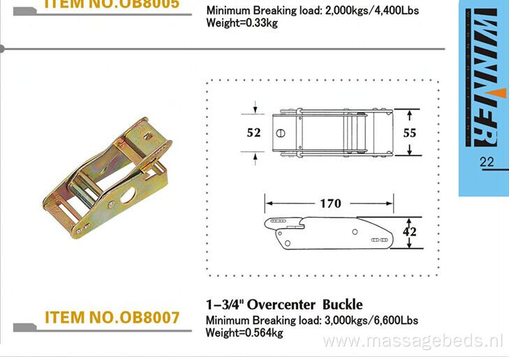 Heavy Duty 3T Strength Over Center Buckle