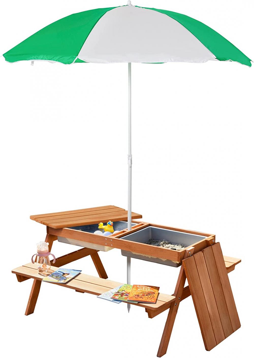 Wooden Bench with Sandbox Removable Outdoor Picnic Table