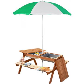 Wooden Bench with Sandbox Removable Outdoor Picnic Table