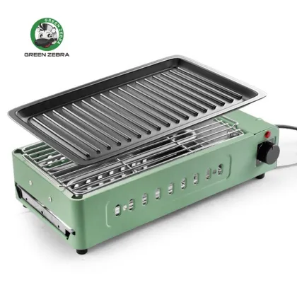 Green Smokeless Portable Electric BBQ Pan: Non-Stick Indoor Grilling Korean Grills