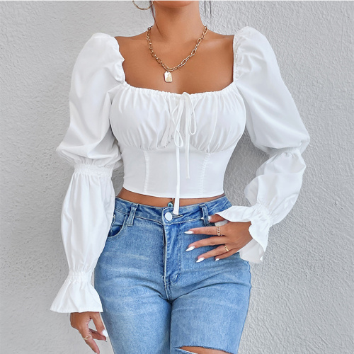 Women's Long Sleeve Crop Blouse Top