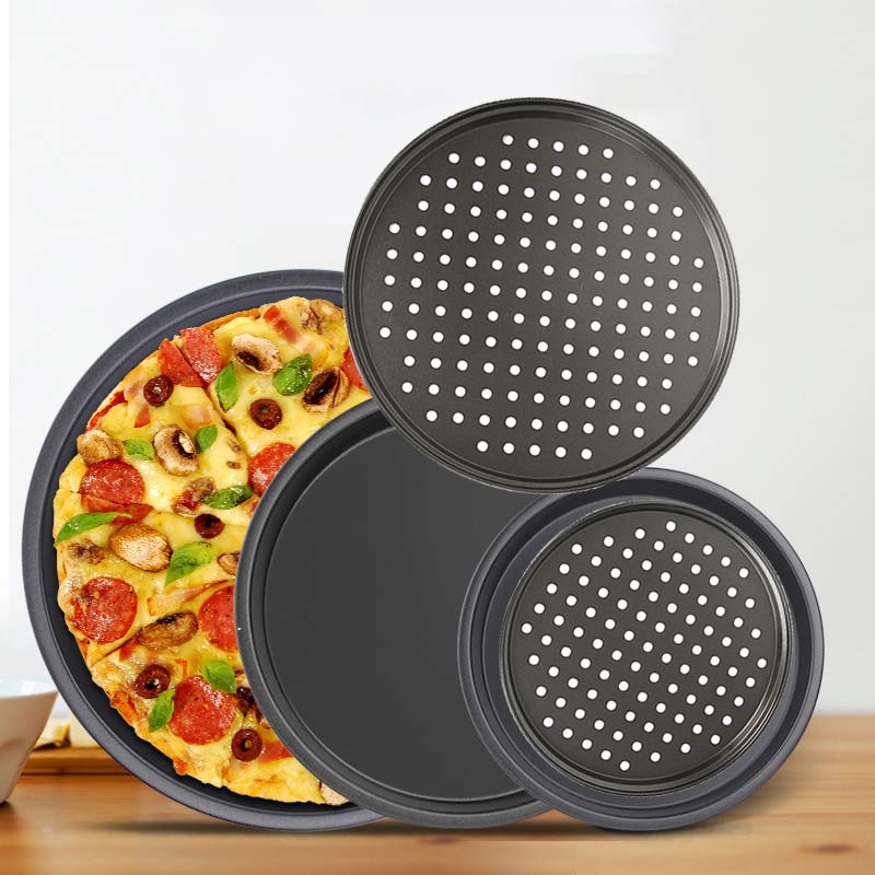 6-14 tommer non-stick carbon stål pizza pande