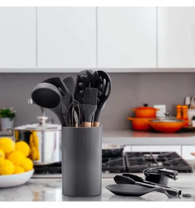 Hot Sale Silicone Kitchenware Cooking Utensils Set with Wooden Handle