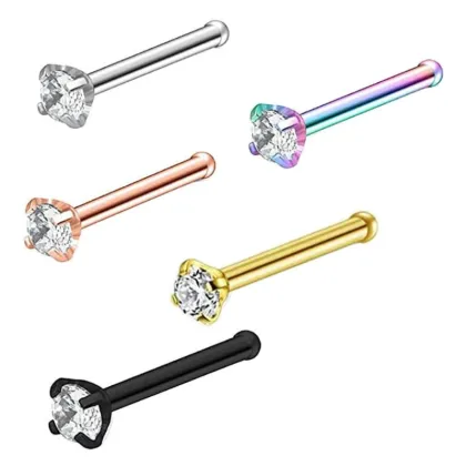 2023 Wholesale Titanium Stainless Steel S Shape L Shape Rhinestone Nose Rings Nose Studs Piercing Jewelry