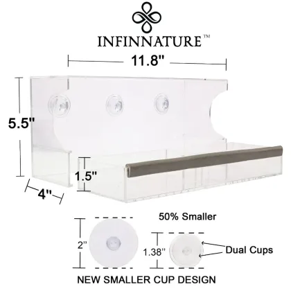 Acrylic Large window Bird Feeder with power Suction Cups and drain crystal bird feeder
