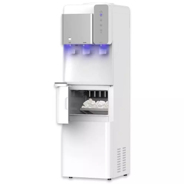 Dispenser air komersial dengan pembuat es peluru, pendinginan kompresor, dan opsi suhu ganda: suhu panas, dingin, dan kamar