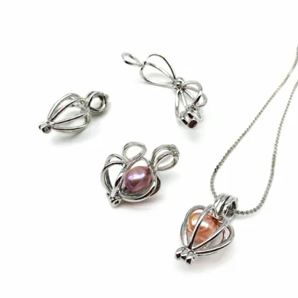 Heart Cage Pendant Silver Plated Pearl Pendant Necklace