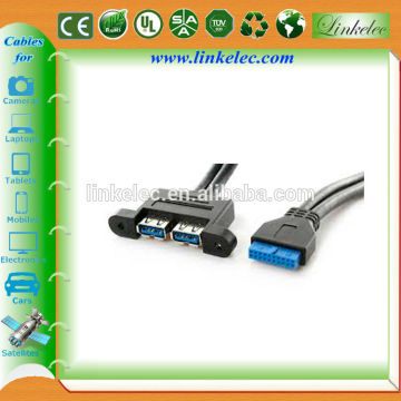 USB data cable 3.0 dual female to 20 pin usb cable awm