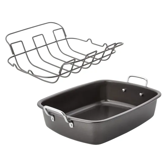 Stable Quality Nonstick Carbon Steel Flat bottan stainless steel Reversible Rack chicken Roasting Roaster Pan baking pan