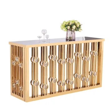 Junqi Factory Wholesale: Gold/Silver Marble Top Display Water Bar, Wedding Stainless Steel Console Table & Bar Table