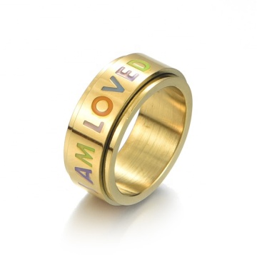 Yiwu Aceon Stainless Steel Gold Band Flat Band Double Layer Personalised Spinner Ring