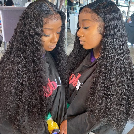 Cheap Brazilian Virgin human hair 36 Inch Braided lace wig, Water Wave Curly Hair Pre Plucked 13x4 HD Swiss Lace Front Wig