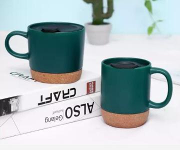 Matte Black Ceramic Mug with Lid and Cork Bottom