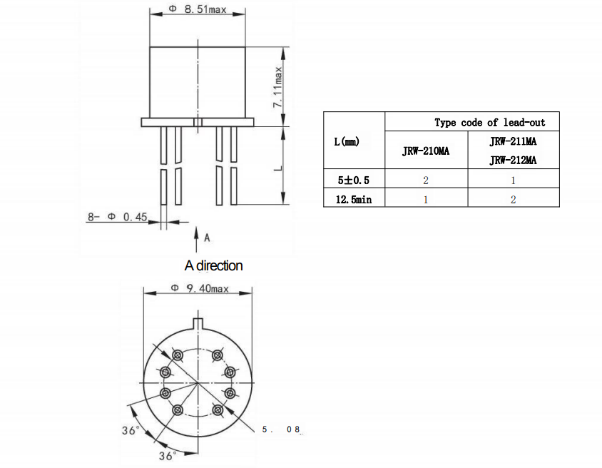 JRW-211M Dimensional drawing and sealing detail