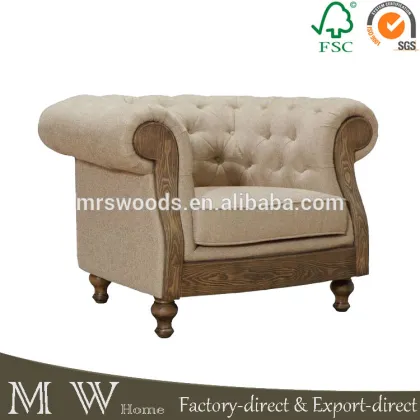 french oak wooden chesterfield chair, upholstered linen chesterfield chair, chesterfield chair