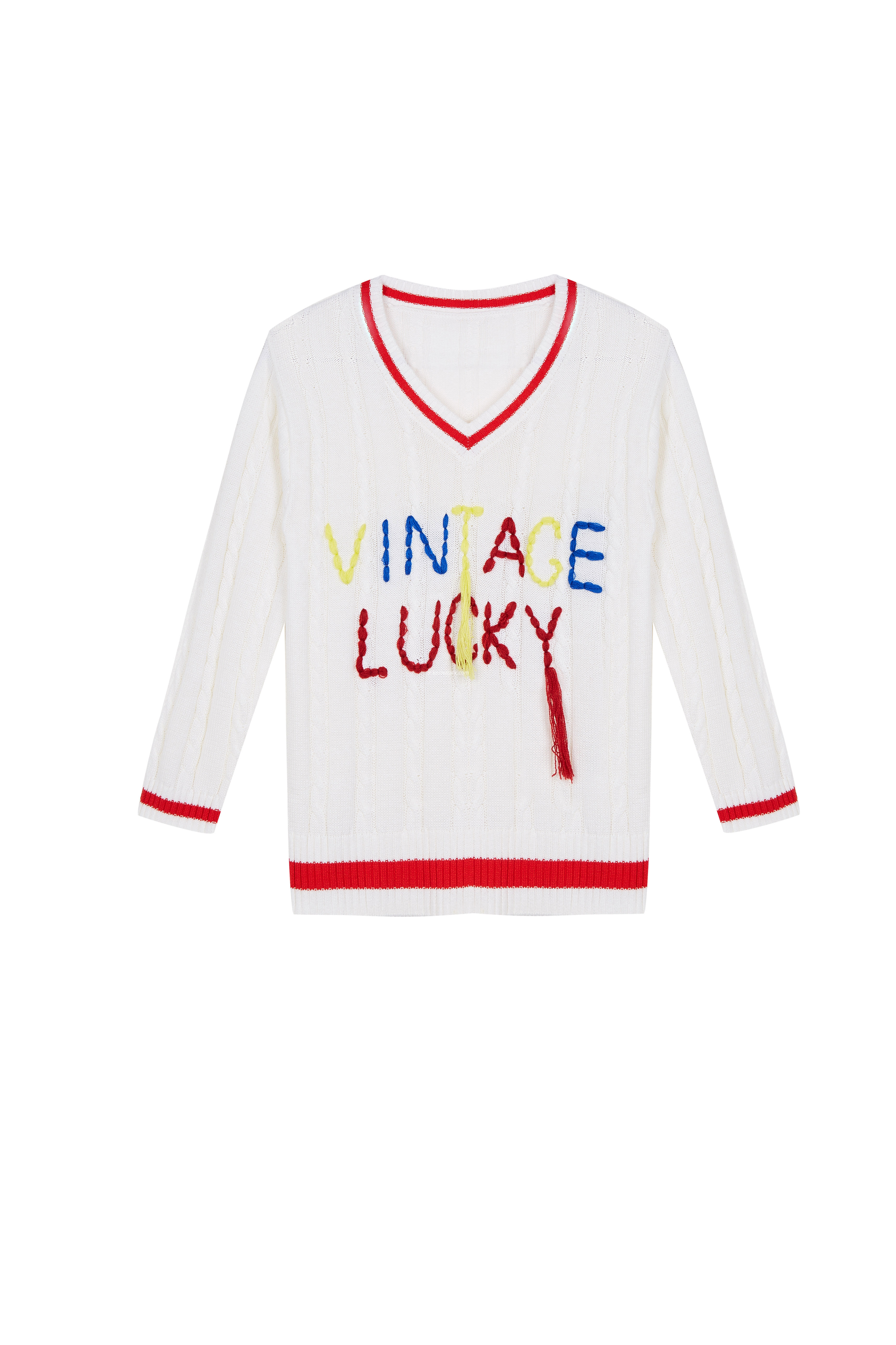 Women's Knitted Hand Embroidery Letter Cable Pullover