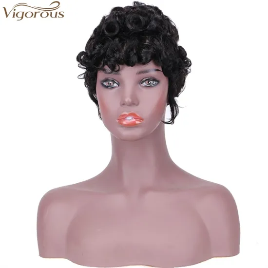 Vigorous Fashion Girl  Black Short Curly Human Hair Wig Wholesale Price Afro Short Wave Curly Wigs for Black Women