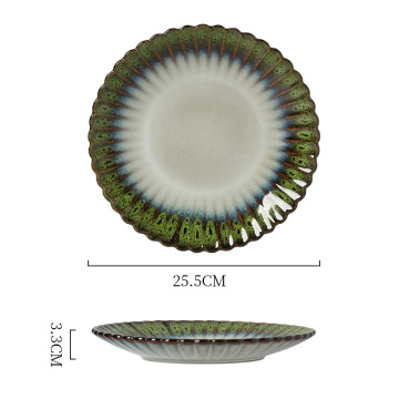 Japanese Style Kiln Retro Ink Green Porcelain Tableware Dinner Set Plate - Wholesale