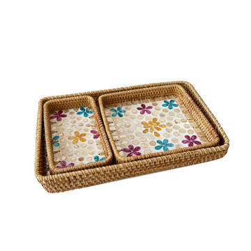 Colorful Splicing Rattan Storage Baskets for Food and Home Decoration