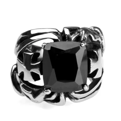 lucky stone Cross black gem ring