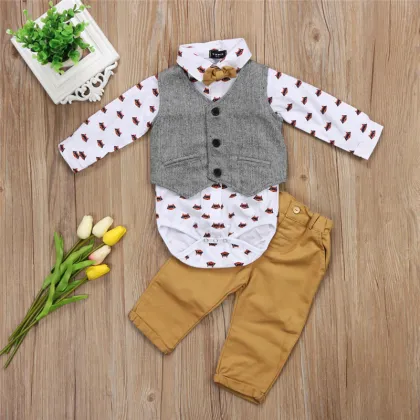 2019 autumn winter baby Boys clothes cotton shirt vest pants kids 4pcs suit baby boy clothing sets infant fall clothing set
