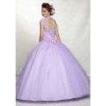 Vestido de quinceañera Prom tul encaje, cuello alto, con cuentas