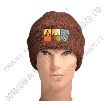 Custom Embroidered Camel Cuff Polyester Rib-Knit Winter Caps with Sherpa Fleece Beanie Hats