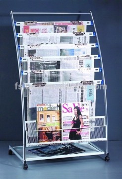 floor display iron 4 wheels newspaper display stand design